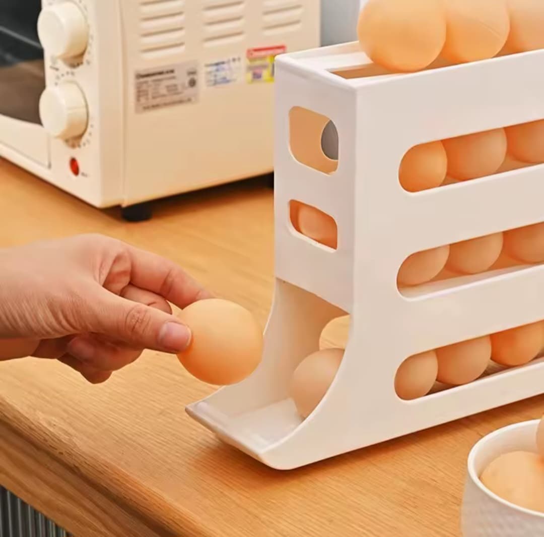 🥚 Dispensador de Huevos de 4 Niveles – Organiza con Estilo, Ahorra Espacio y Protege