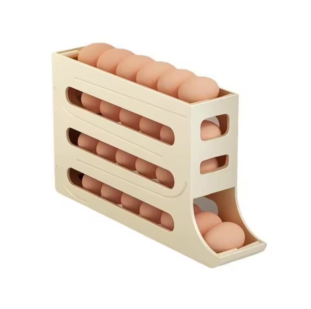 🥚 Dispensador de Huevos de 4 Niveles – Organiza con Estilo, Ahorra Espacio y Protege